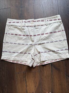 NWT LOFT Cream Striped Cotton Blend Shorts Size 6